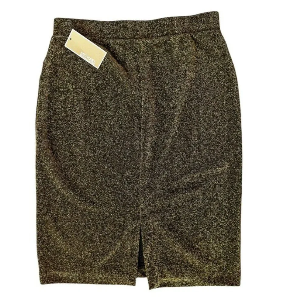 Michael Kors Black & Gold Ponte Stretch Pencil Skirt, Size Medium